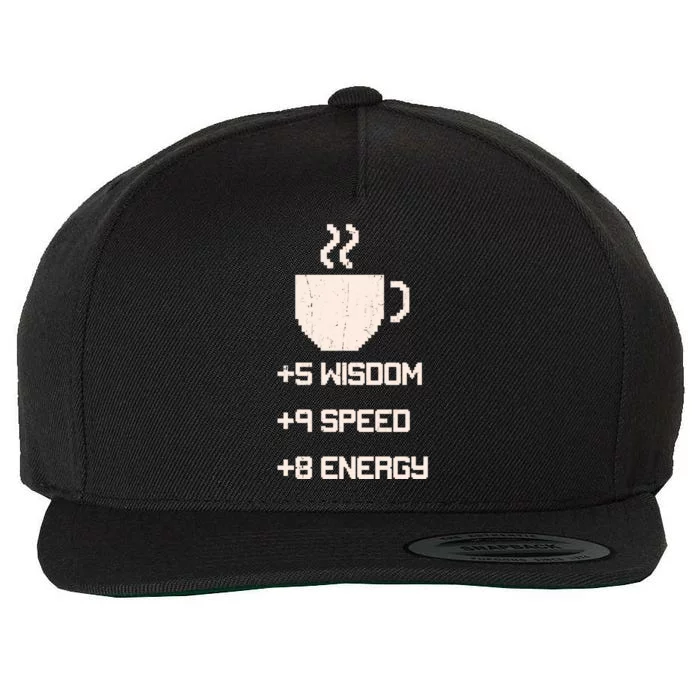 Pixel Coffee Power Up Wisdom Speed Energy Wool Snapback Cap