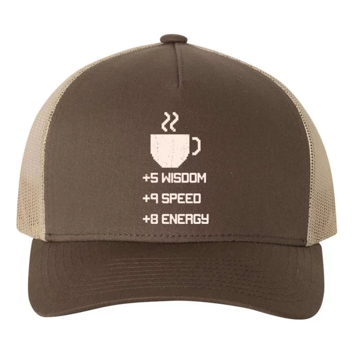 Pixel Coffee Power Up Wisdom Speed Energy Yupoong Adult 5-Panel Trucker Hat