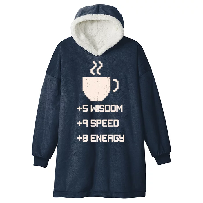 Pixel Coffee Power Up Wisdom Speed Energy Hooded Wearable Blanket