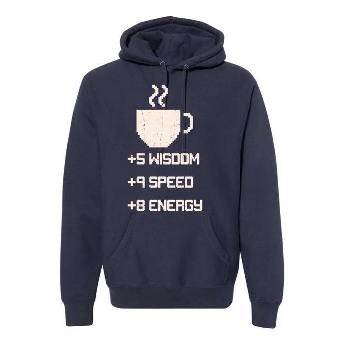 Pixel Coffee Power Up Wisdom Speed Energy Premium Hoodie