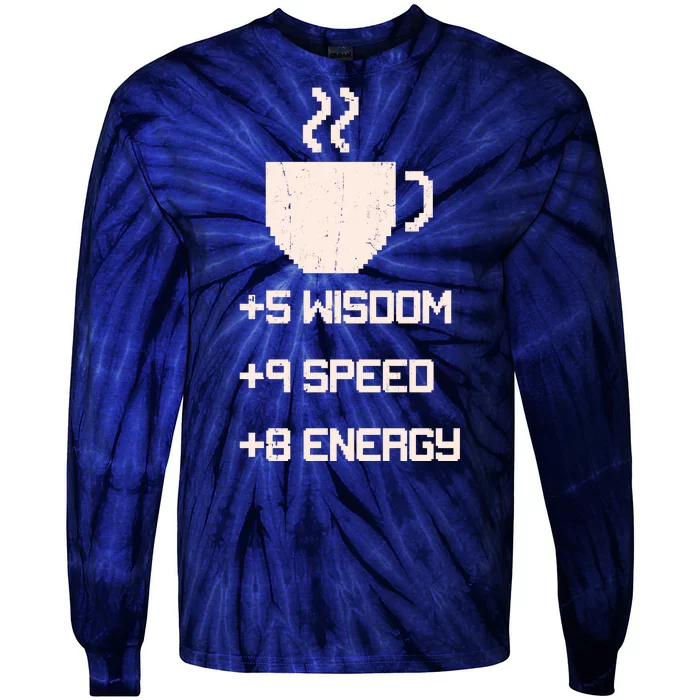 Pixel Coffee Power Up Wisdom Speed Energy Tie-Dye Long Sleeve Shirt