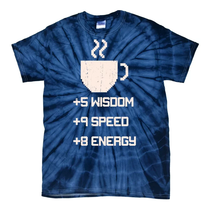 Pixel Coffee Power Up Wisdom Speed Energy Tie-Dye T-Shirt