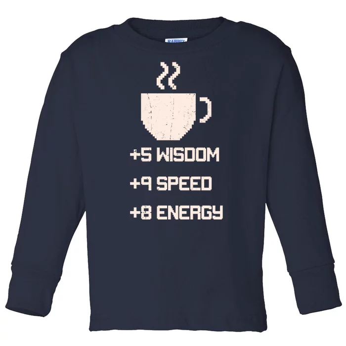 Pixel Coffee Power Up Wisdom Speed Energy Toddler Long Sleeve Shirt