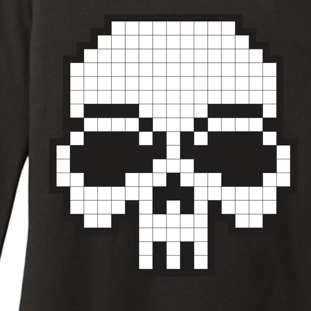 Pixel Video Game Death Skull Womens CVC Long Sleeve Shirt