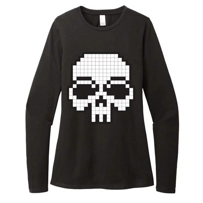 Pixel Video Game Death Skull Womens CVC Long Sleeve Shirt