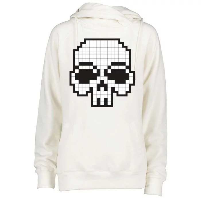 Pixel Video Game Death Skull Womens Funnel Neck Pullover Hood