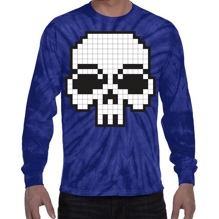 Pixel Video Game Death Skull Tie-Dye Long Sleeve Shirt