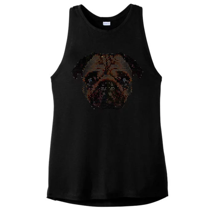 Pixelated Pug Dog Ladies Tri-Blend Wicking Tank