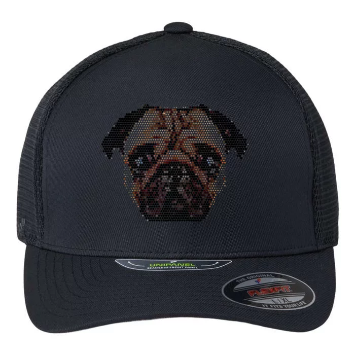 Pixelated Pug Dog Flexfit Unipanel Trucker Cap