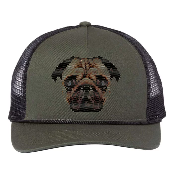 Pixelated Pug Dog Retro Rope Trucker Hat Cap