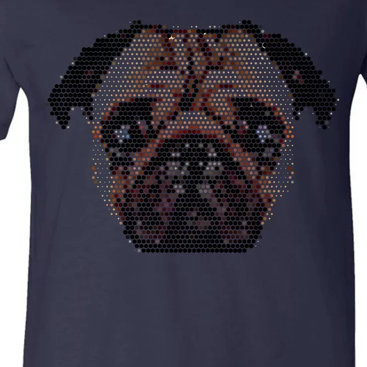 Pixelated Pug Dog V-Neck T-Shirt