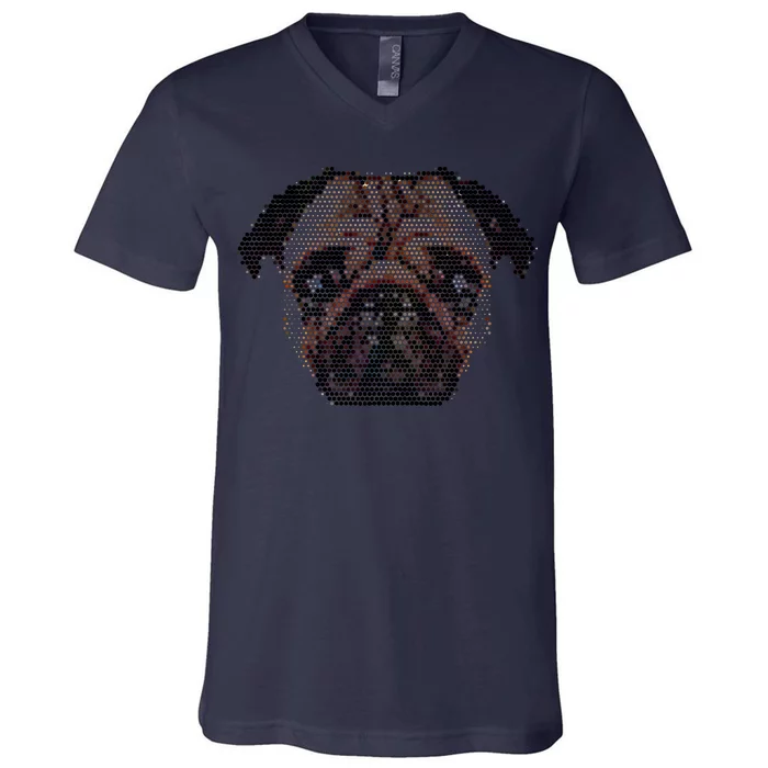 Pixelated Pug Dog V-Neck T-Shirt