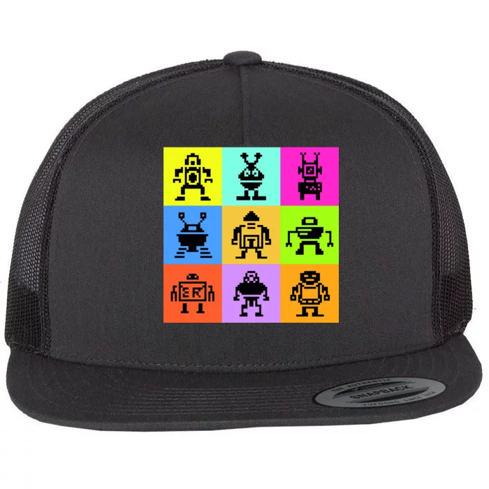 Pixelated Robot Collection Flat Bill Trucker Hat