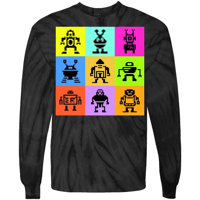 Pixelated Robot Collection Tie-Dye Long Sleeve Shirt