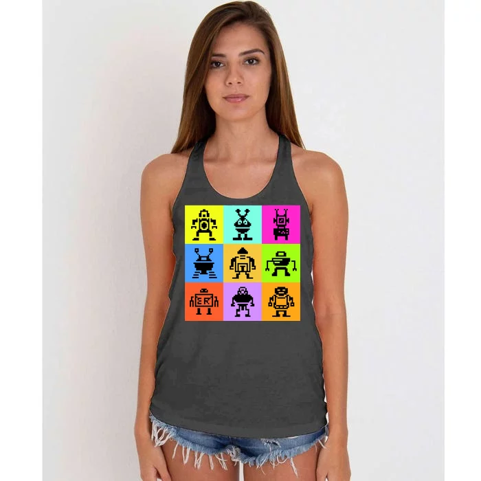 Pixelated Robot Collection Women's Knotted Racerback Tank