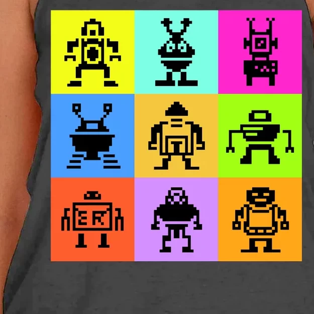 Pixelated Robot Collection Women's Knotted Racerback Tank