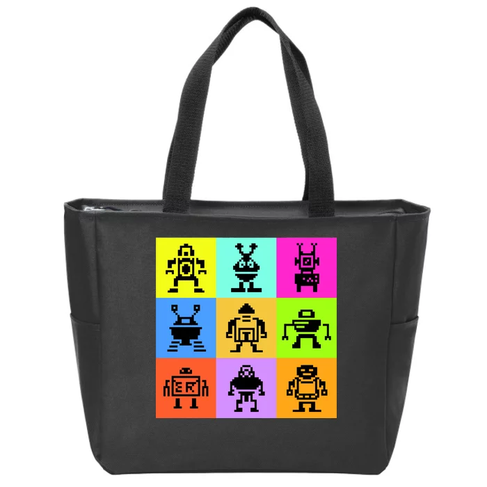 Pixelated Robot Collection Zip Tote Bag