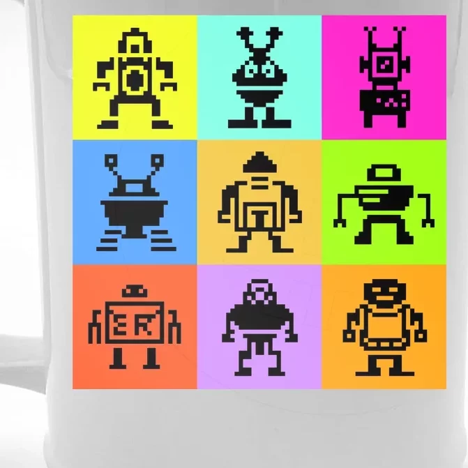 Pixelated Robot Collection Front & Back Beer Stein