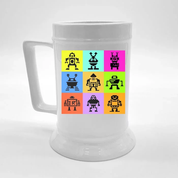 Pixelated Robot Collection Front & Back Beer Stein