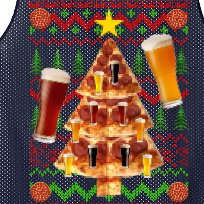 Pizza and Beer Ugly Christmas Sweater Mesh Reversible Basketball Jersey Tank