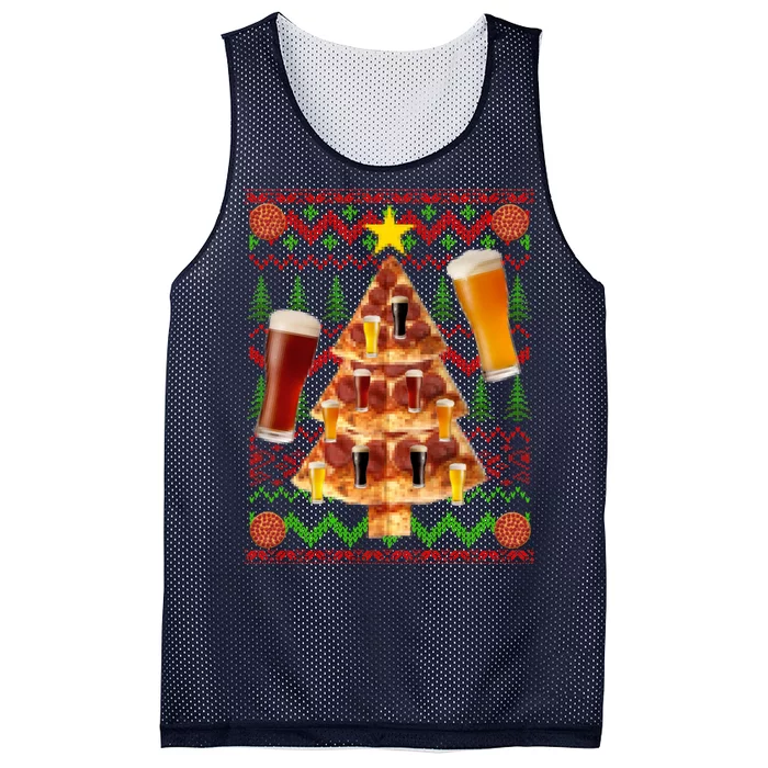 Pizza and Beer Ugly Christmas Sweater Mesh Reversible Basketball Jersey Tank