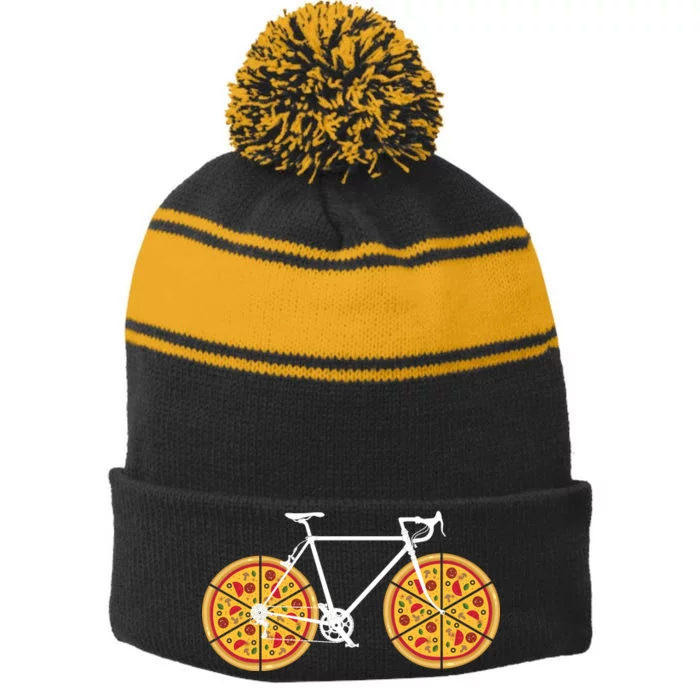 Pizza Bicycle Stripe Pom Pom Beanie