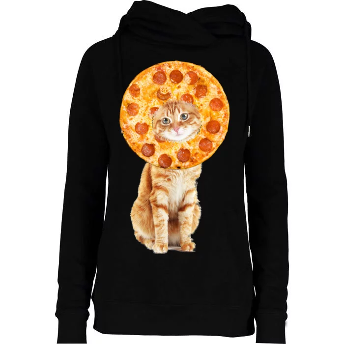 Pizza Cat Womens Funnel Neck Pullover Hood