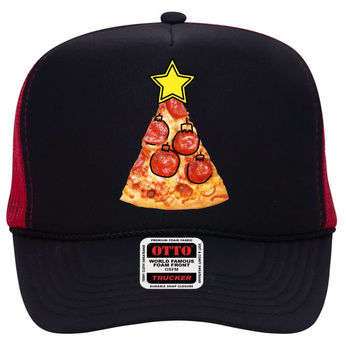 Pizza Christmas Tree Star High Crown Mesh Trucker Hat