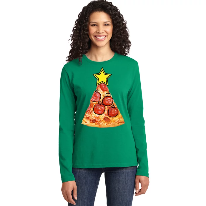 Pizza Christmas Tree Star Ladies Long Sleeve Shirt