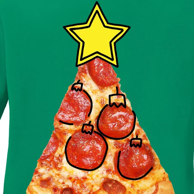 Pizza Christmas Tree Star Ladies Long Sleeve Shirt