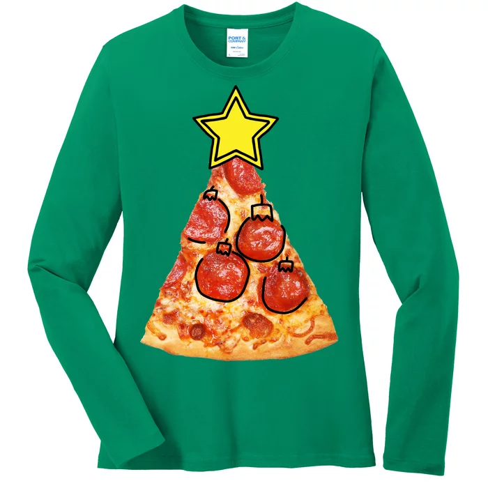 Pizza Christmas Tree Star Ladies Long Sleeve Shirt