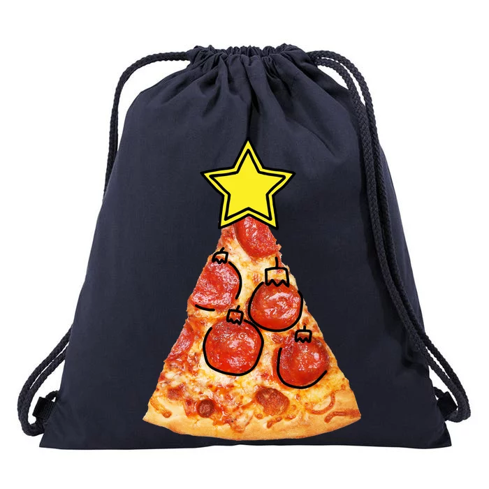 Pizza Christmas Tree Star Drawstring Bag