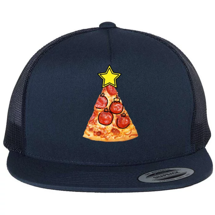 Pizza Christmas Tree Star Flat Bill Trucker Hat