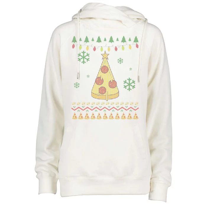 Pizza Christmas Tree Ugly Womens Funnel Neck Pullover Hood