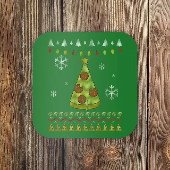 Pizza Christmas Tree Ugly Coaster