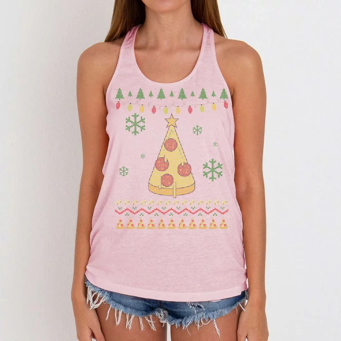 Pizza Christmas Tree Ugly Women's Knotted Racerback Tank