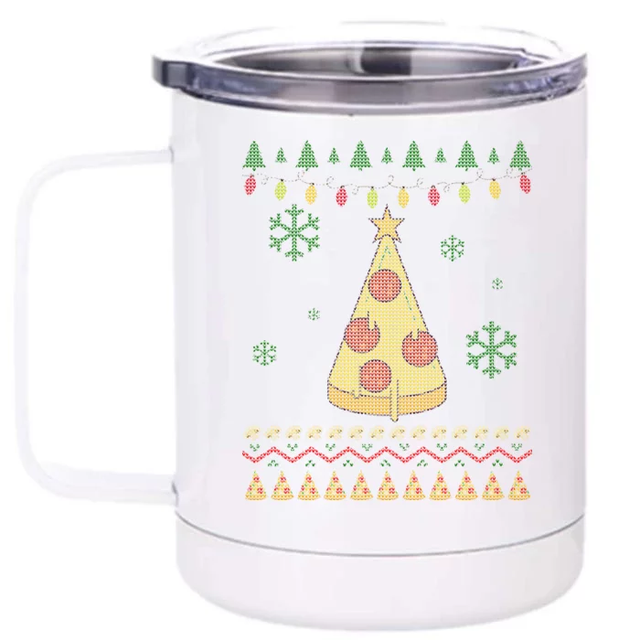 Pizza Christmas Tree Ugly Front & Back 12oz Stainless Steel Tumbler Cup