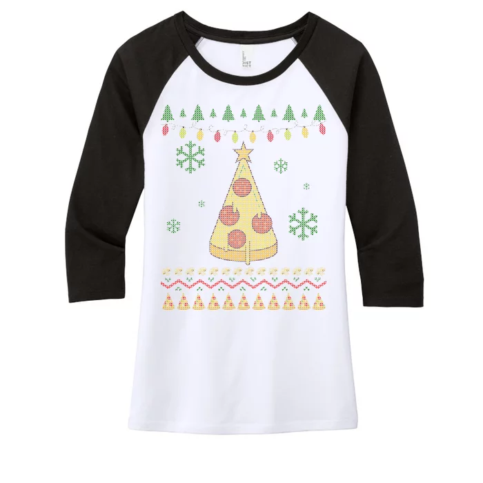 Pizza Christmas Tree Ugly Women's Tri-Blend 3/4-Sleeve Raglan Shirt