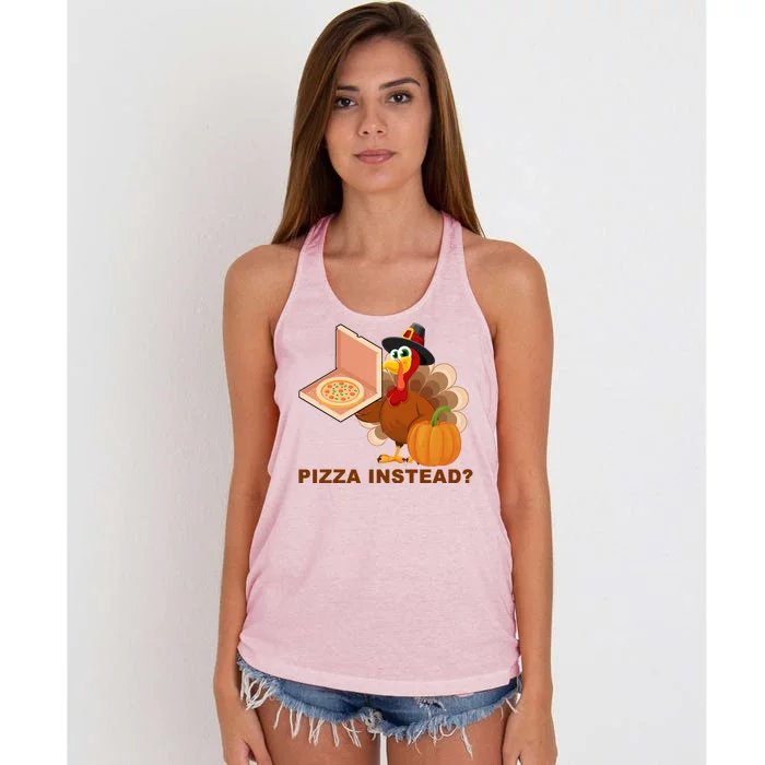 Pizza Instead? Funny Turkey Thanksgiving Women's Knotted Racerback Tank