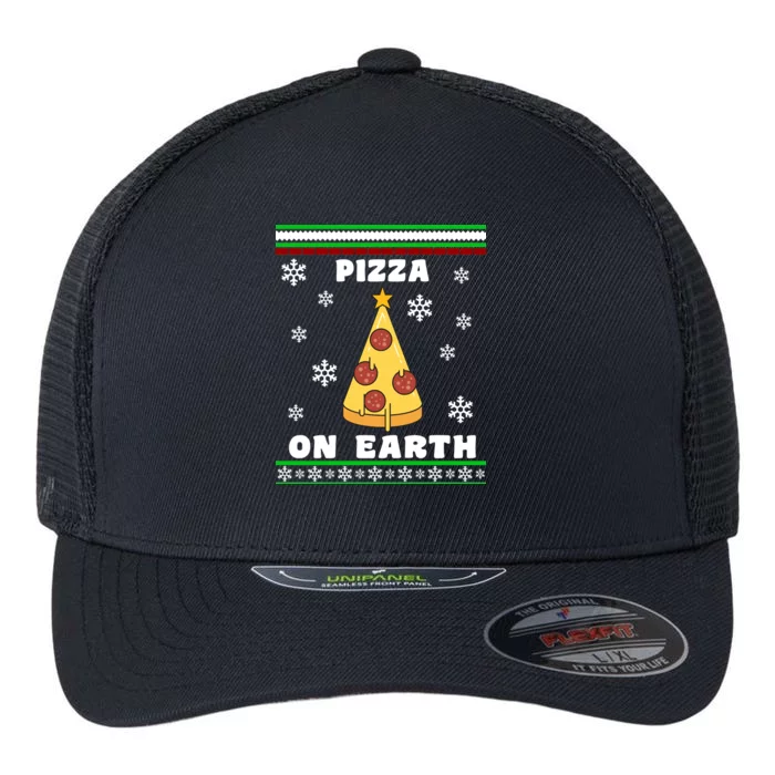 Pizza On Earth Ugly Christmas Flexfit Unipanel Trucker Cap