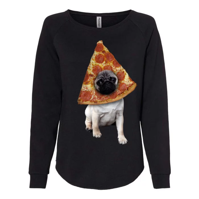 Pizza Pug Dog Womens California Wash Sweatshirt