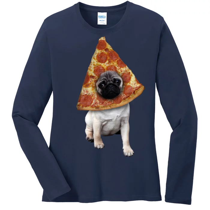 Pizza Pug Dog Ladies Long Sleeve Shirt