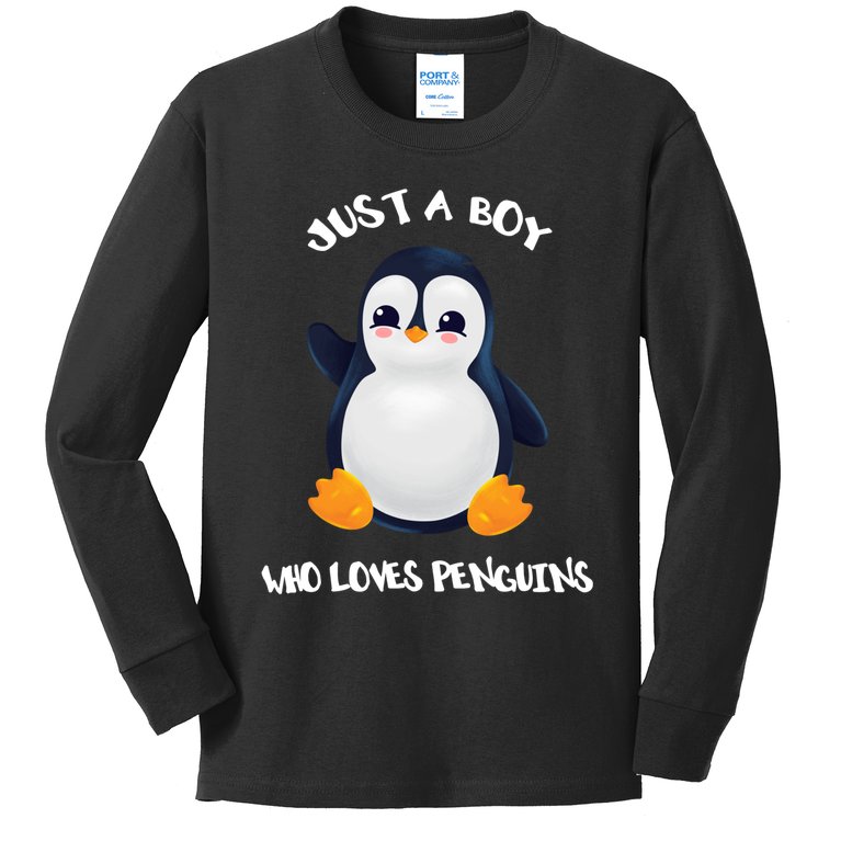 Penguin Just A Boy Who Loves Penguins Gift Kids Long Sleeve Shirt