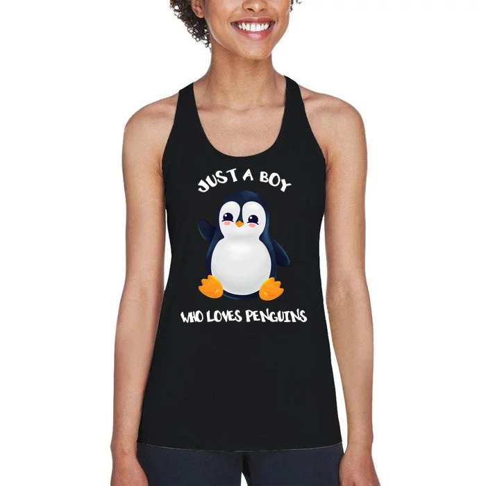 Penguin Just A Boy Who Loves Penguins Gift Women's Racerback Tank