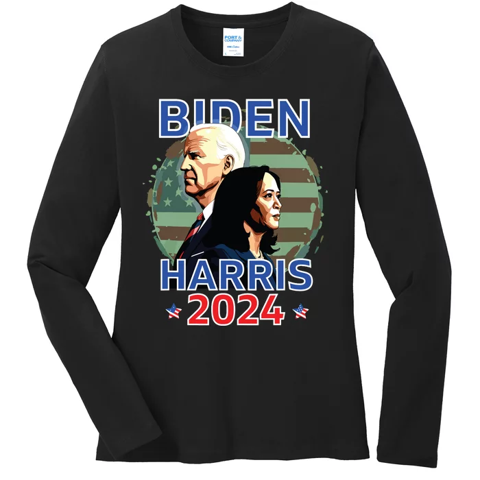 Patriotic Joe Biden Kamala Harris Democrat Campaign 2024 Ladies Long Sleeve Shirt