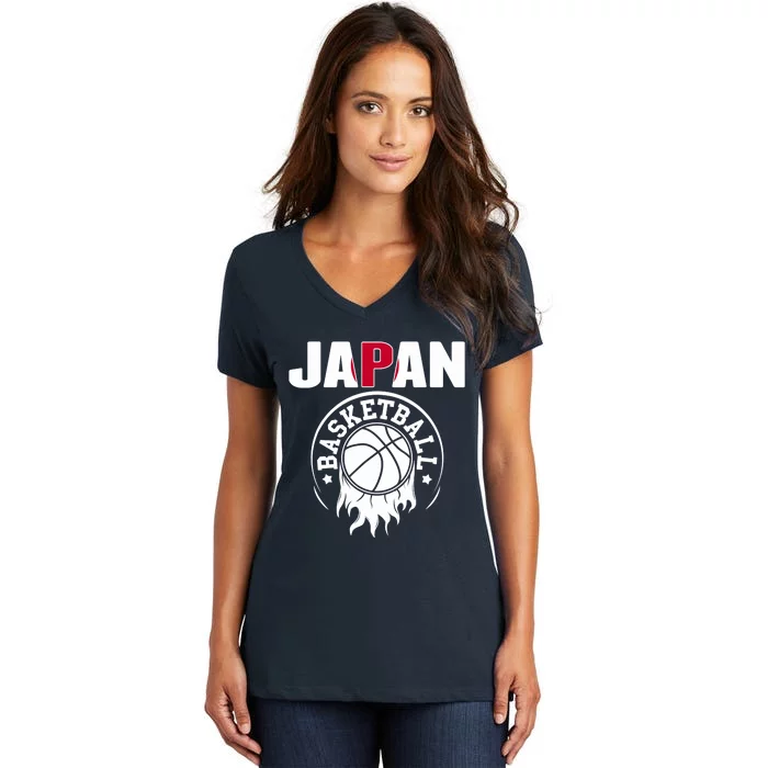 Proud Japan Basketball Fans Jersey Japanese Flag Sports Women's V-Neck T-Shirt