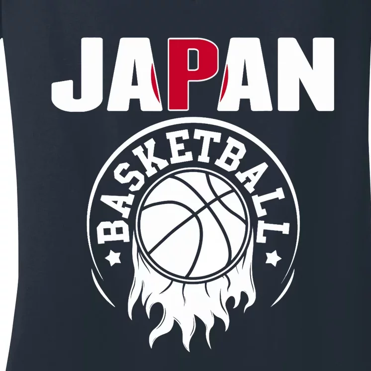 Proud Japan Basketball Fans Jersey Japanese Flag Sports Women's V-Neck T-Shirt