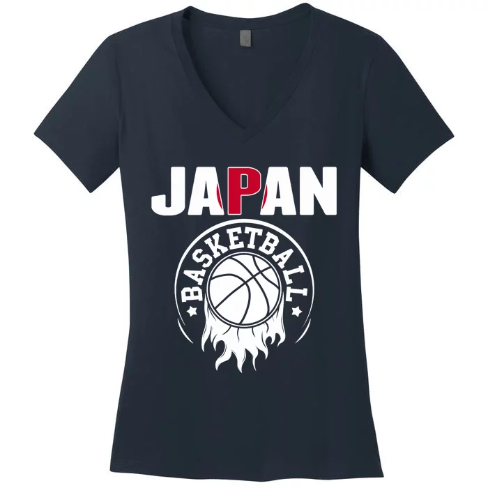 Proud Japan Basketball Fans Jersey Japanese Flag Sports Women's V-Neck T-Shirt