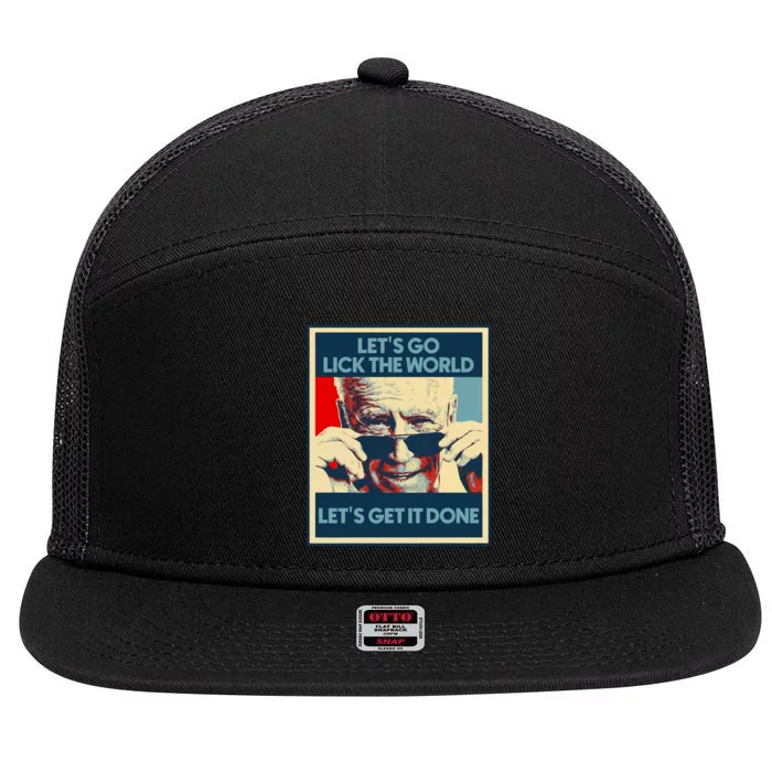 President Joe Biden Let's Go Lick The World Wake Up America 7 Panel Mesh Trucker Snapback Hat