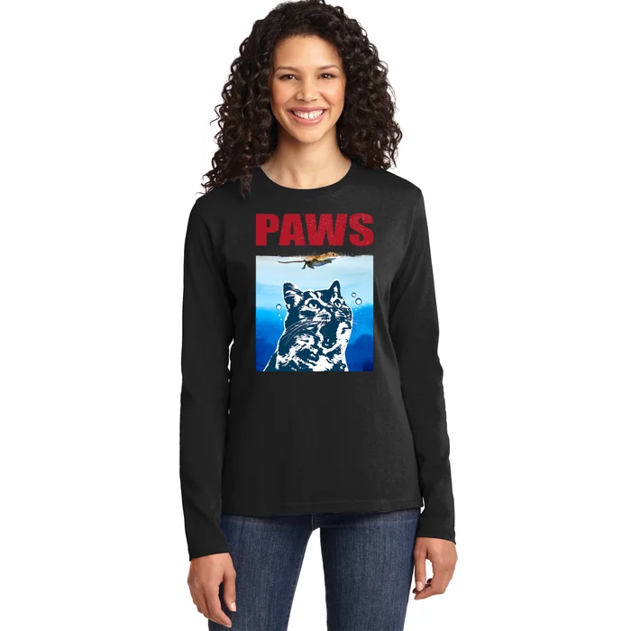 Paws Jaws Cat Fun Funny Kitten Kitty Lover Cat Paws Cat Gift Ladies Long Sleeve Shirt